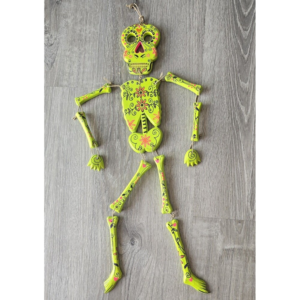 Day Of The Dead Hanging Skeleton Halloween Wood Decor
